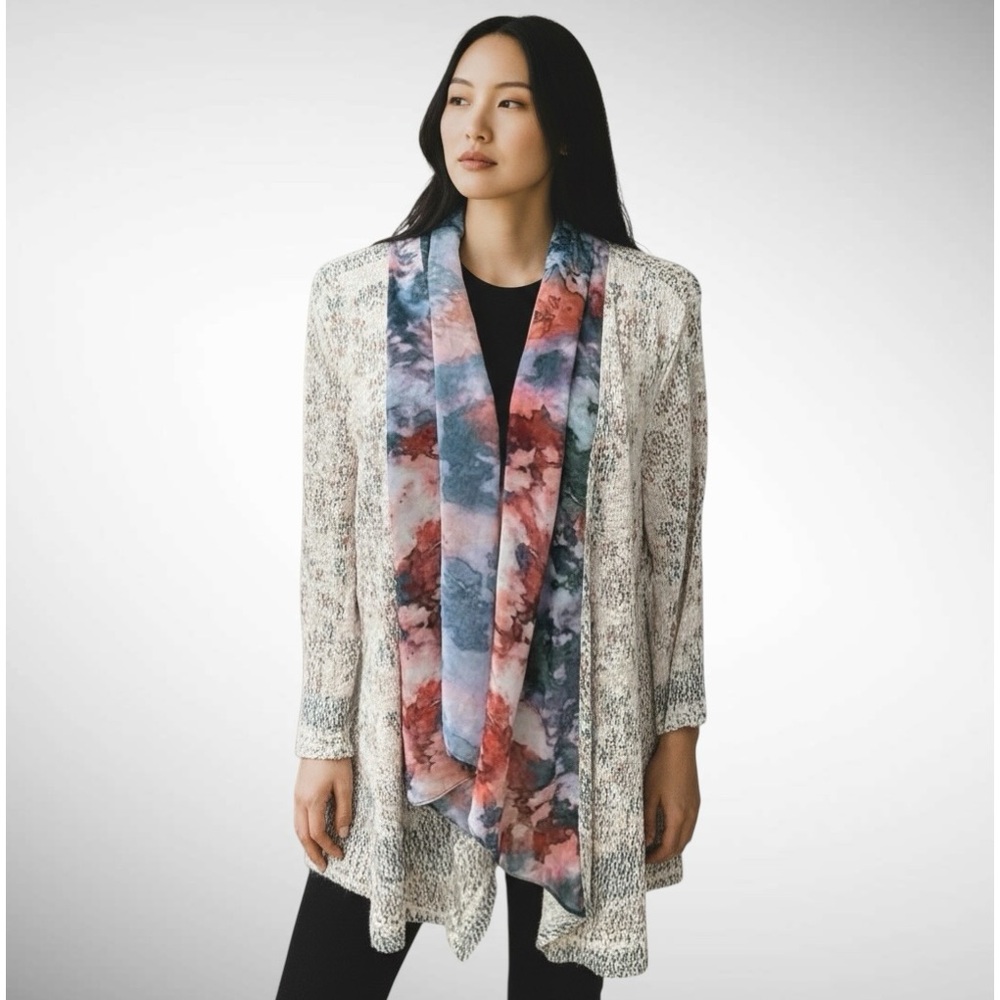 One World Asymmetrical Drape-Front Long-Sleeve Cardigan